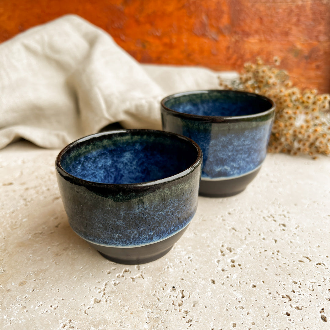 Set of Handmade Ceramic Espresso Cup Blue Glaze Handmade Ceramics